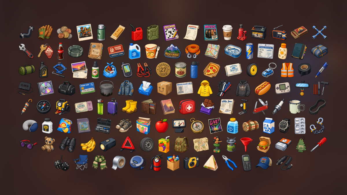 Road Trip Travel Car Maintenance Camping Motel Icons Pack