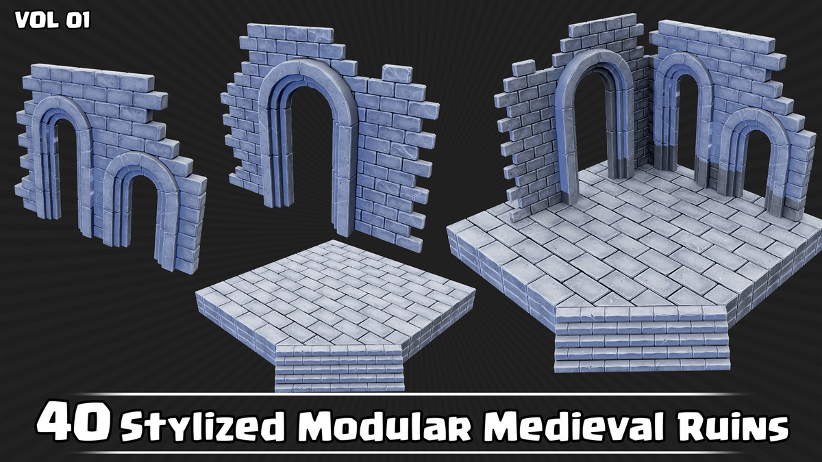40 Stylized Modular Medieval Ruins