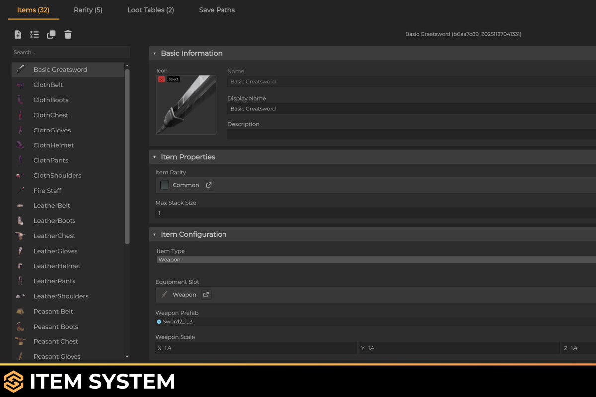 Inventory, Items and Equipment System for Spark