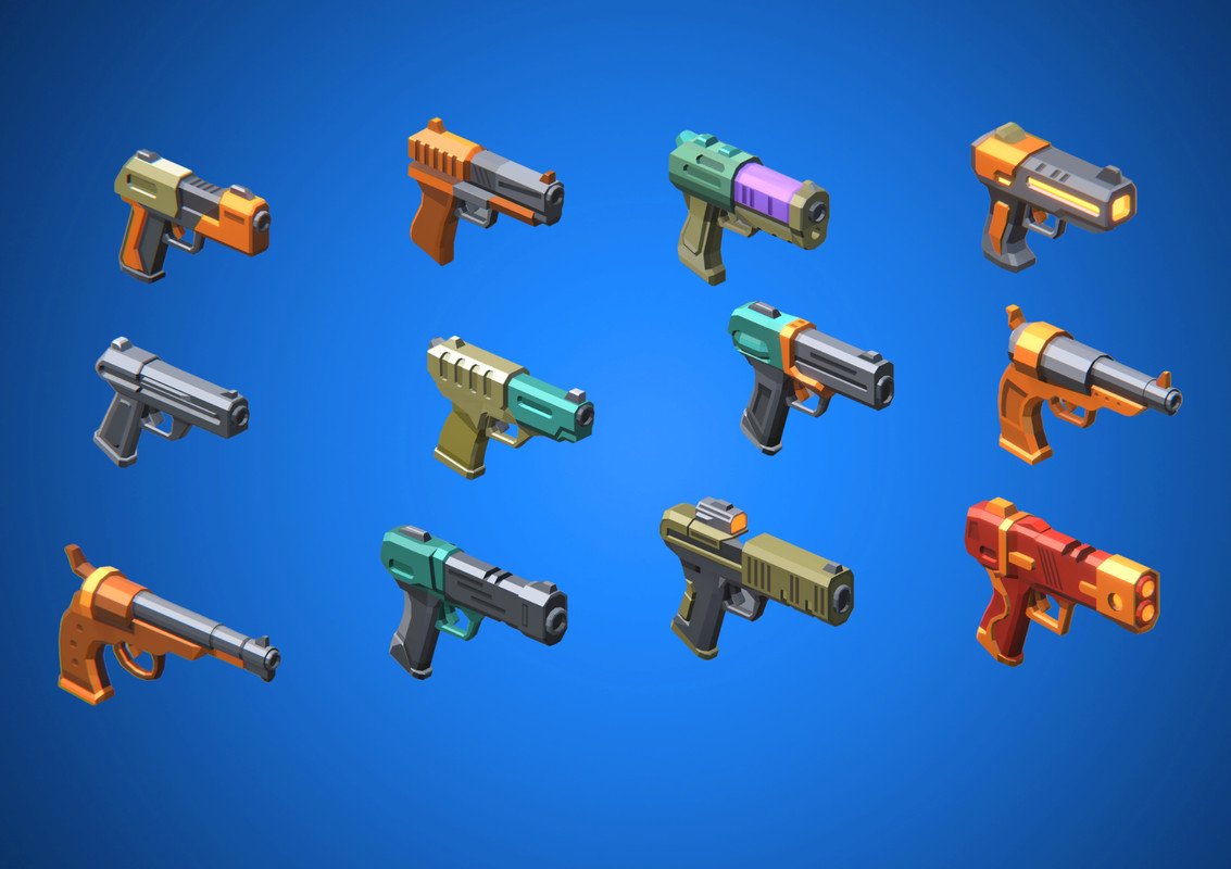 Low Poly Sci-Fi Blasters Bundle (36 weapons) - Retro Style