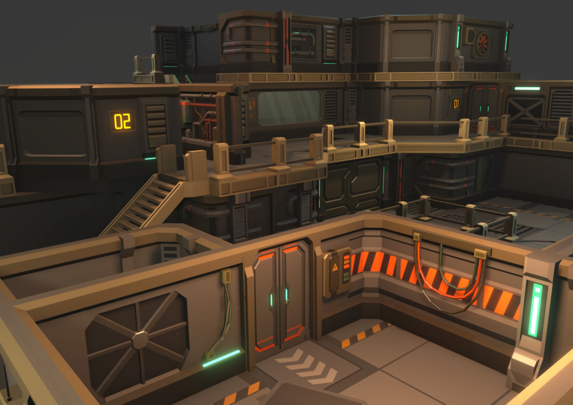 Low Poly Sci-Fi Modular Base / Cosmic Retro