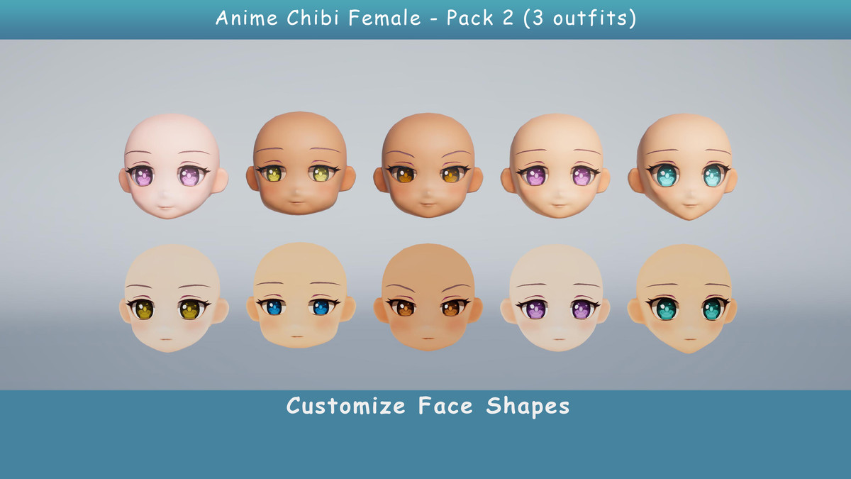 Modular Anime Female Character - Combo 2 (3 outfit)
