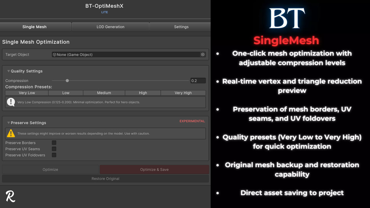 BT-OptiMeshX Lite: Advanced LOD,Mesh & Model optimization System