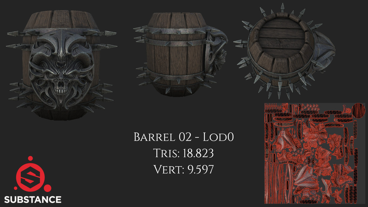 4 Dark Fantasy Destructible Barrels