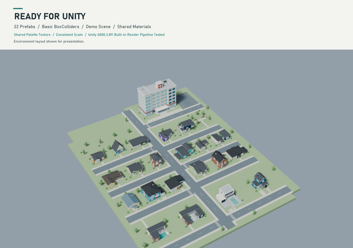 Stylized Neighborhood - 22 Low Poly Buildings