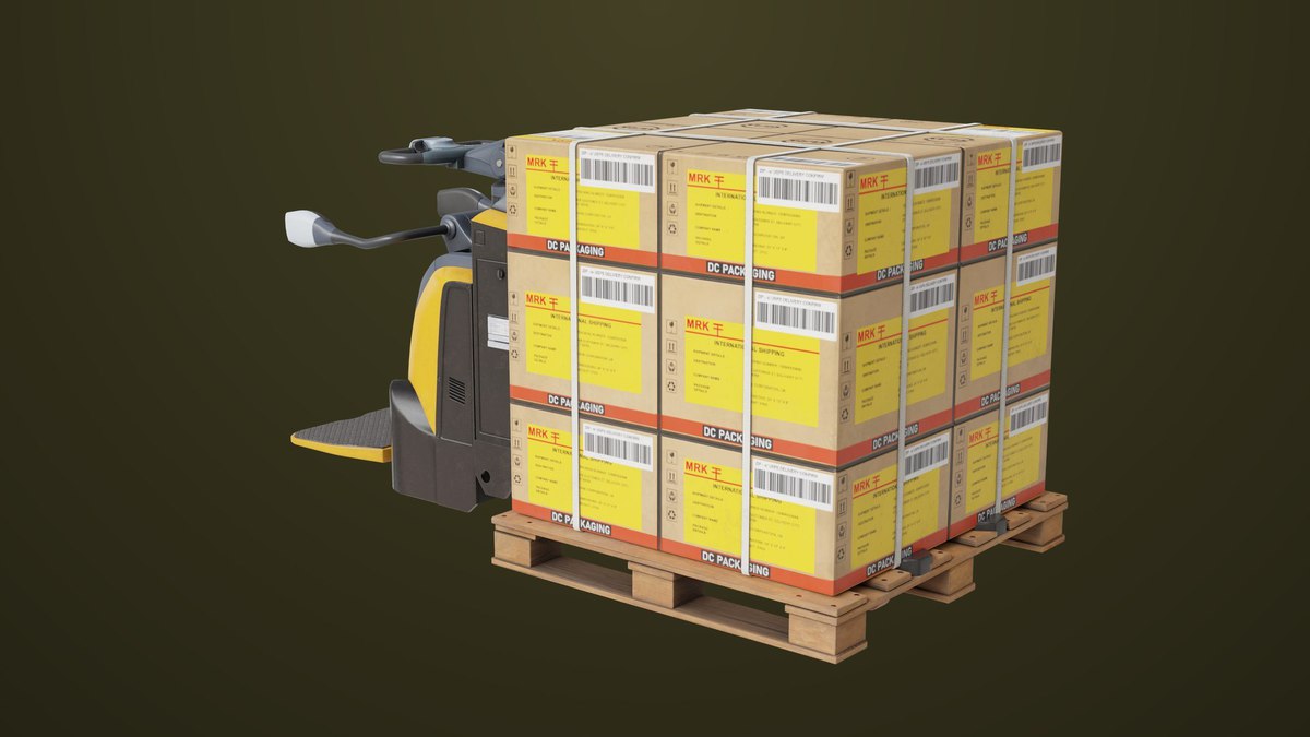 Forklift with Pallet 01 Yellow URP HDRP Textures