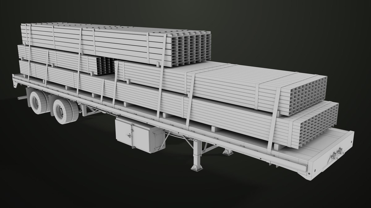 Flatbed Trailer with 7 Loads Single Mat URP HDRP Textures
