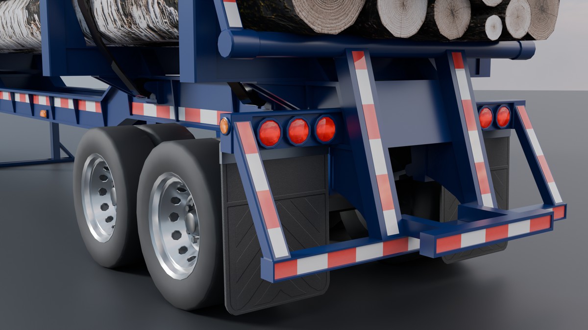 American Semi Truck + Logging Trailer | Interior, Modular, 4 Wood Log | PBR