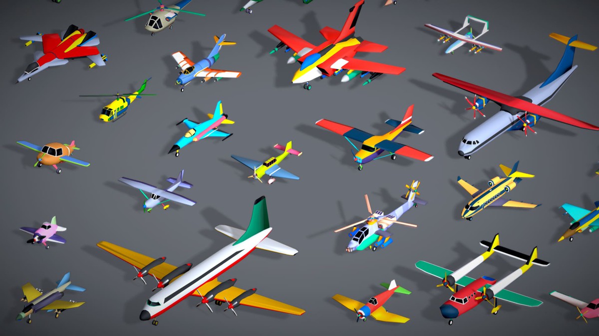 55 Stylized Airfield Vehicle Pack: Aircraft Plane Helicopter - Lowpoly Toon Kit