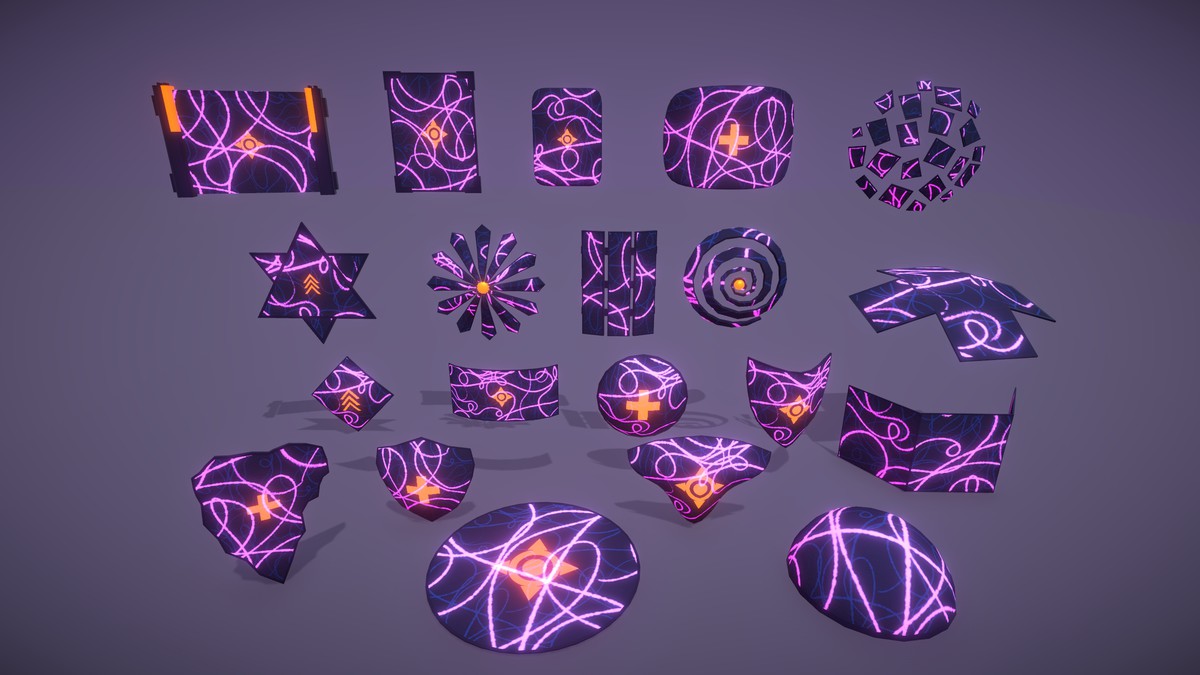 Cyber Neon Defense Shields 3D