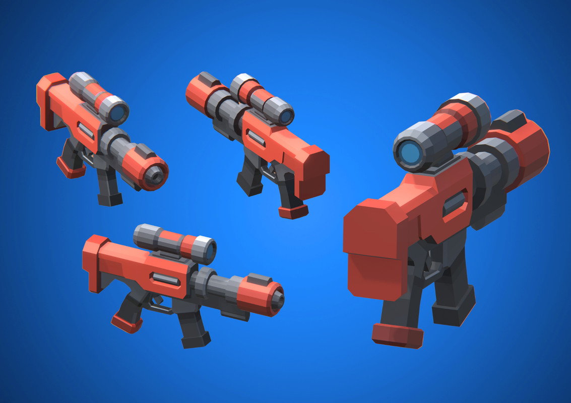 Low Poly Sci-Fi Blasters Bundle (36 weapons) - Retro Style