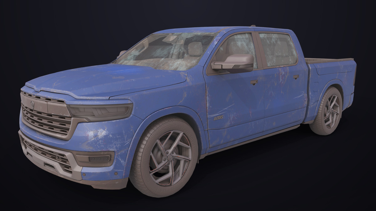 Pickup Truck 03 Blue Dusty URP HDRP Textures