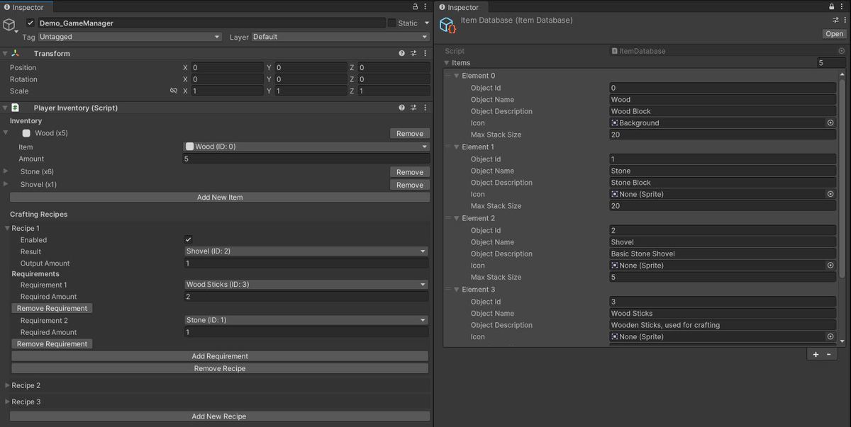 Inventory + Crafting System