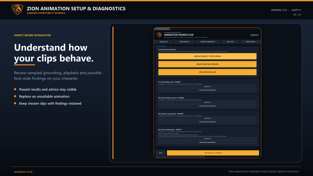 Zion Animation Setup & Diagnostics