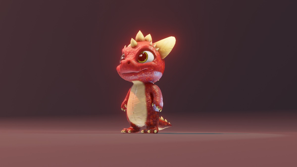 Cartoon Red Dinosaur 3D Model (Low-Poly, Game-Ready, Animated, Built-In)