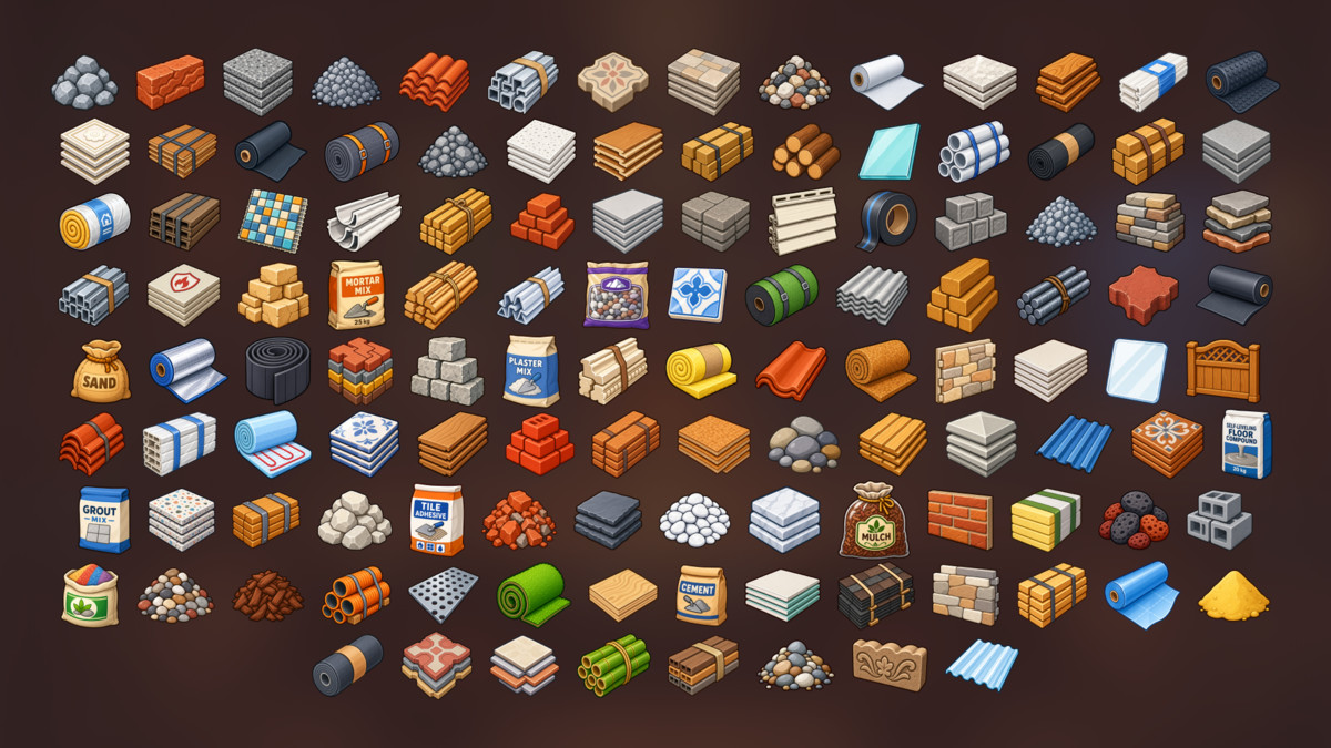 Building Materials Store Hardware Construction Supplies Icons Pack
