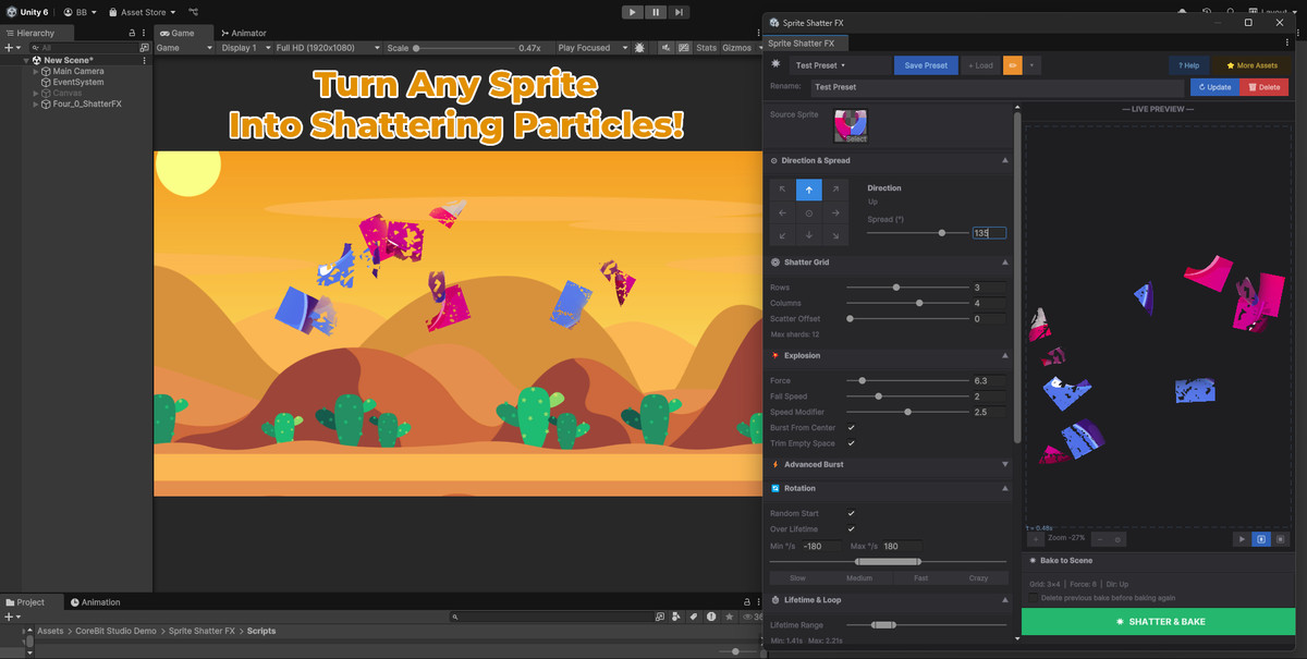 Sprite Shatter FX — Particle-Based 2D Destruction