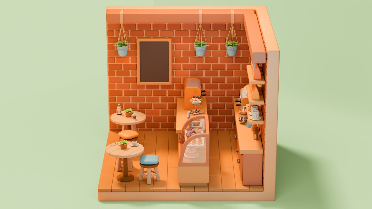 Cozy Coffee Shop Interior Props & Modular Parts