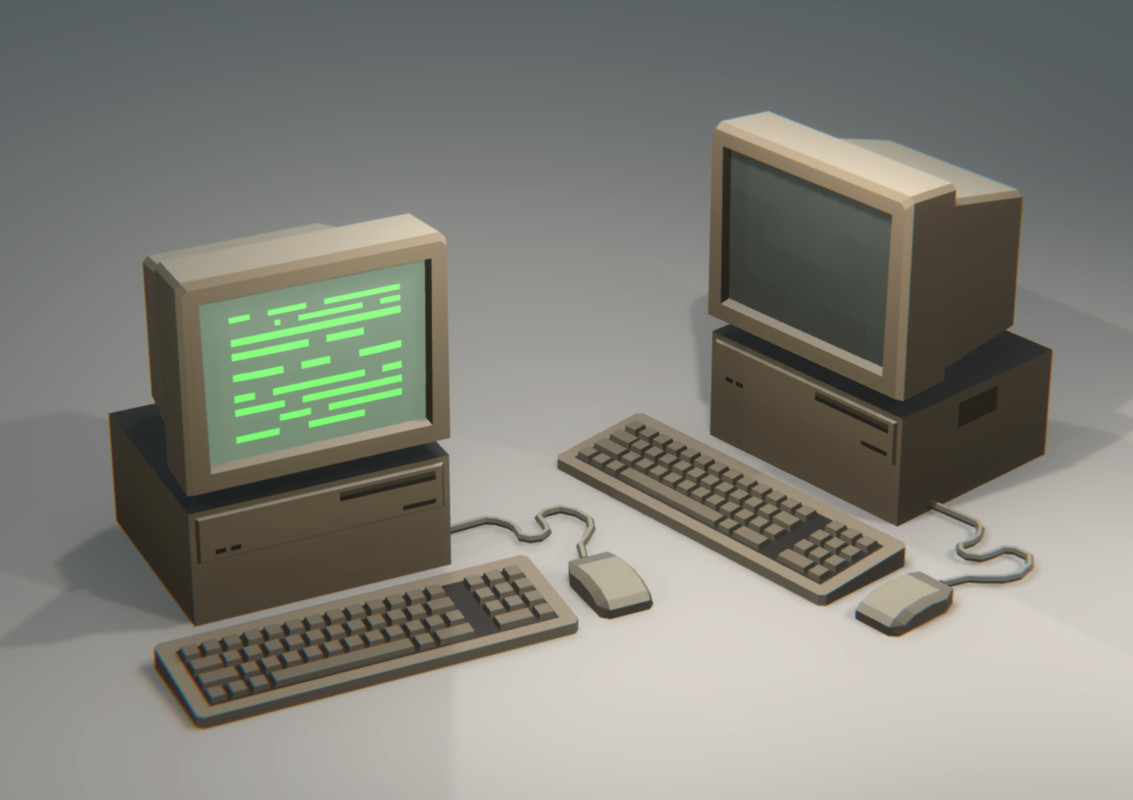 Low Poly Sci-Fi Classic Desktop PCs CRT Monitor Assets