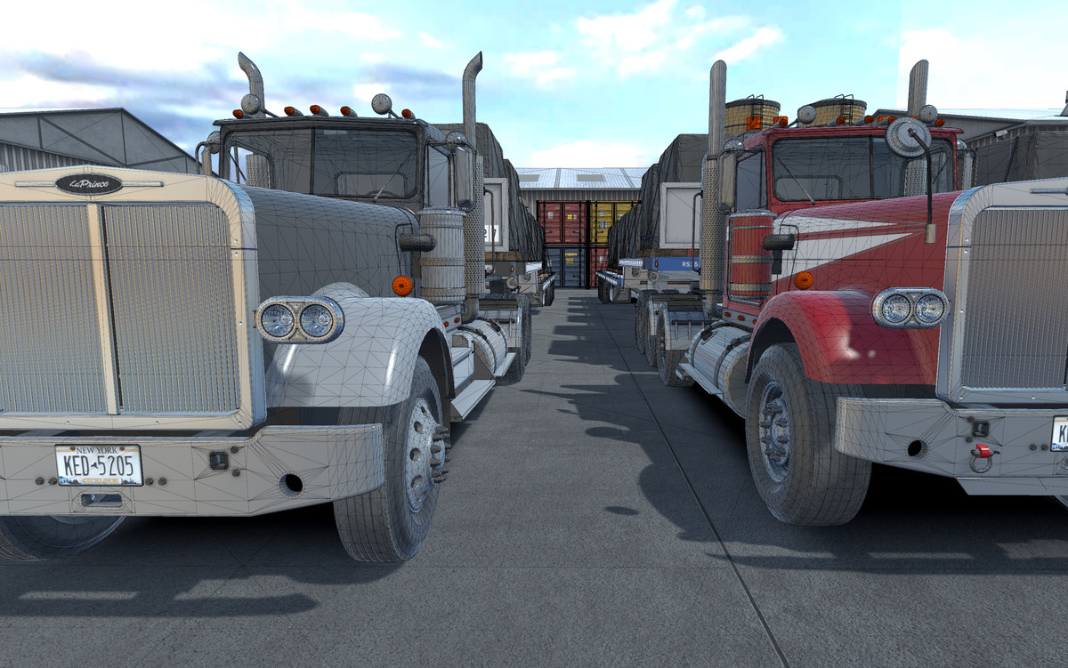 80s Semitruck dropdeck trailer