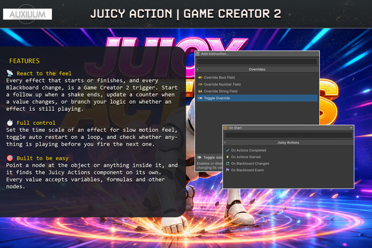 Juicy Action Integration for Game Creator 2
