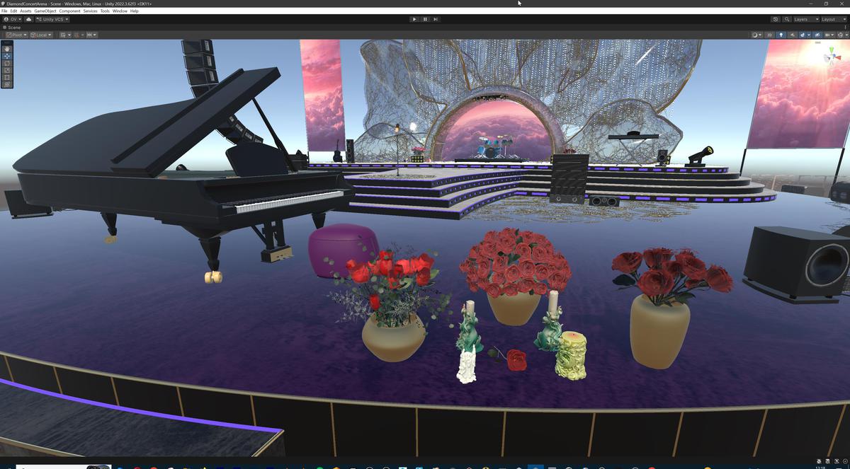 Diamond Concert Arena Stage Venue - Modular 3d Scene (with Piano, Drums, Guitar)
