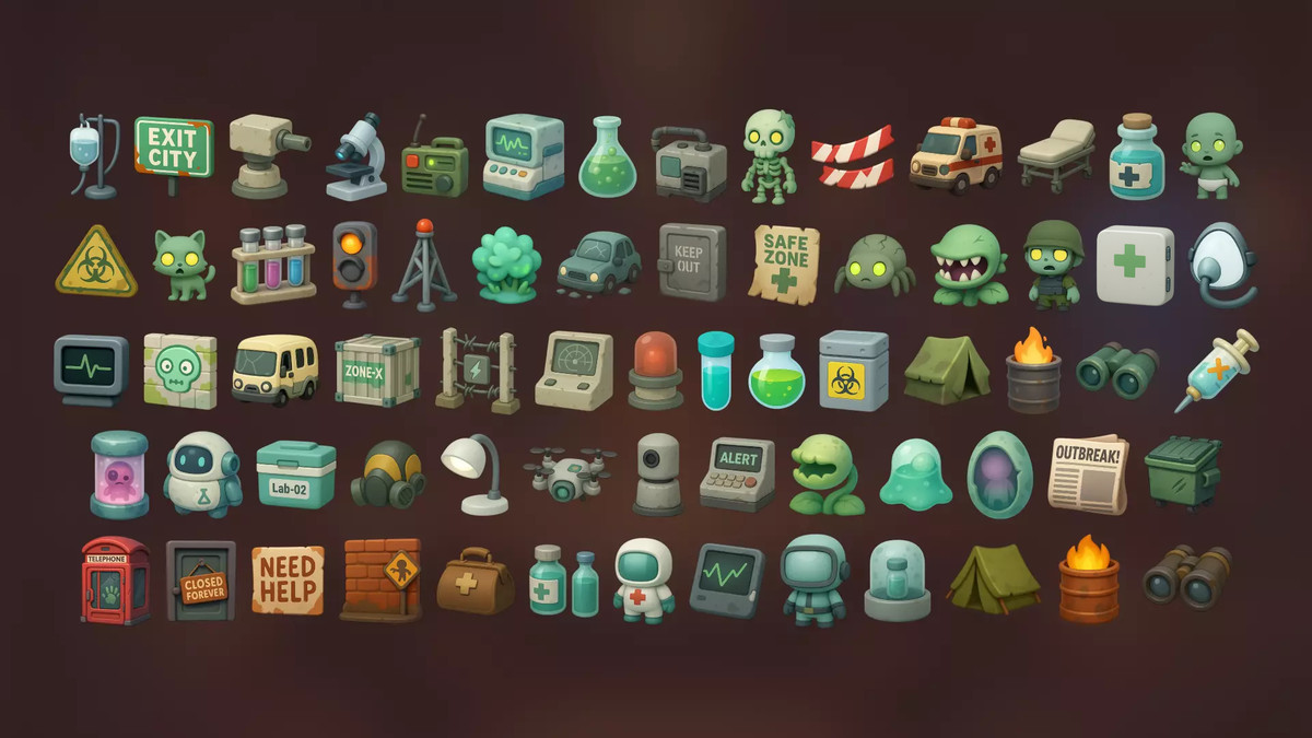 Zombie Apocalypse Icons Pack Survival Medical and Post Apocalyptic Assets
