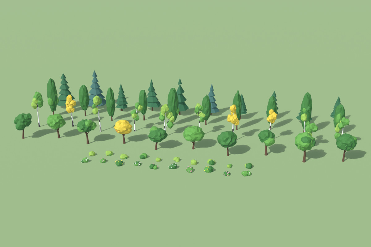 Low Poly Nature - Trees & Bushes (Animated)