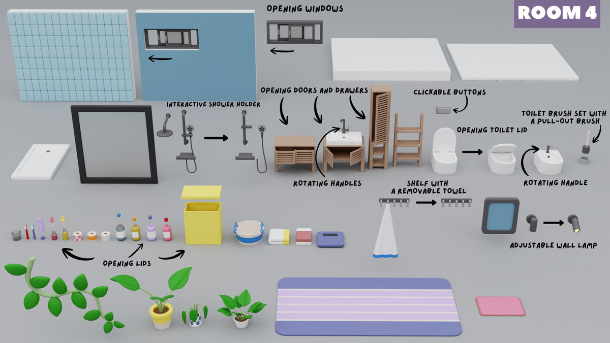 Cartoon Interactive Rooms & Furniture - Cozy Interior Pack 2