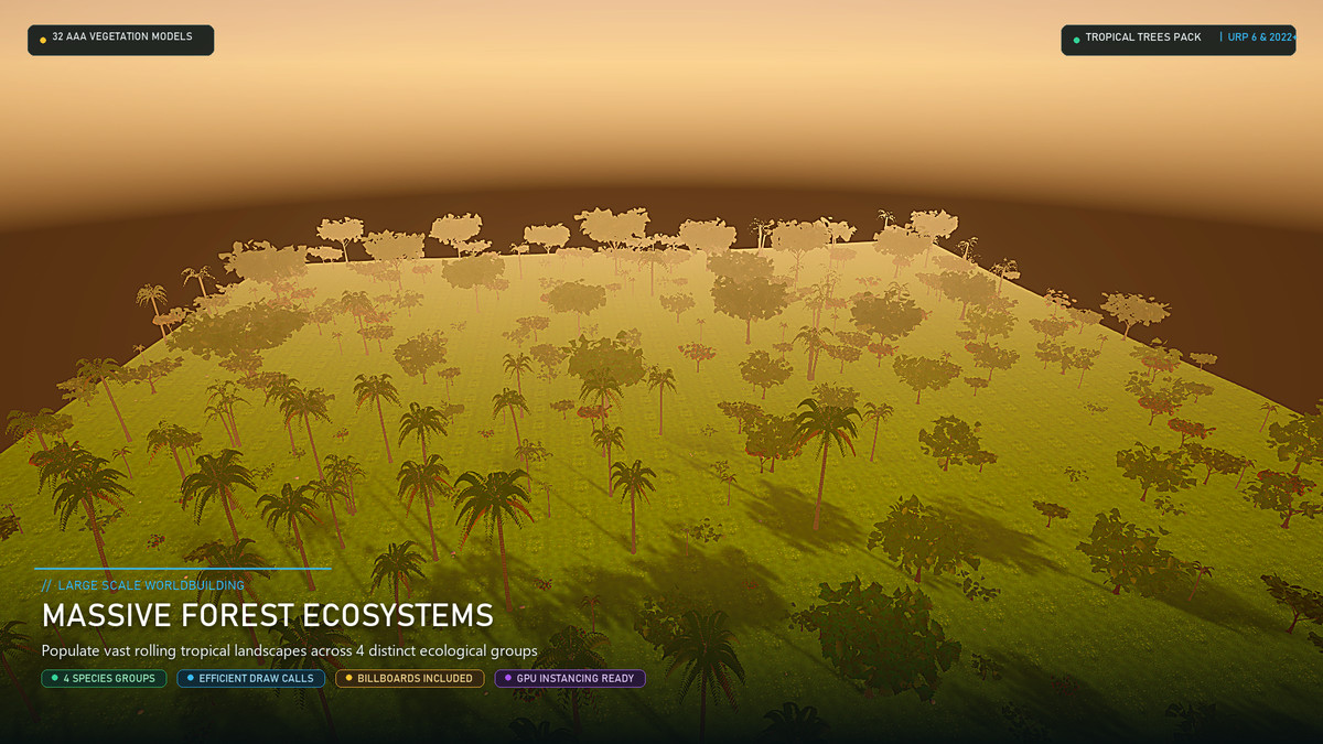 Tropical Grove - 32 Palm & Jungle Trees (LOD, URP)