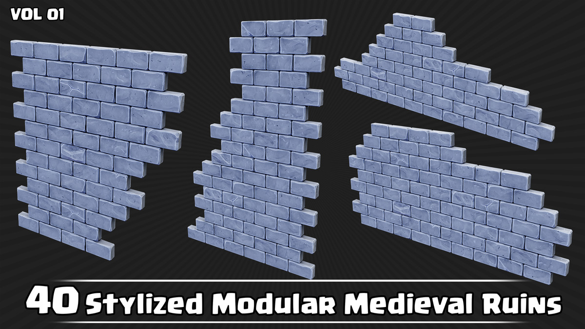 40 Stylized Modular Medieval Ruins