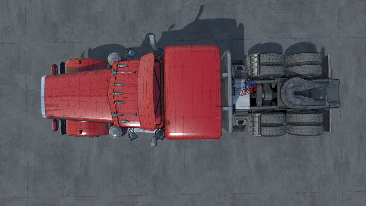 Semitruck with dump trailer