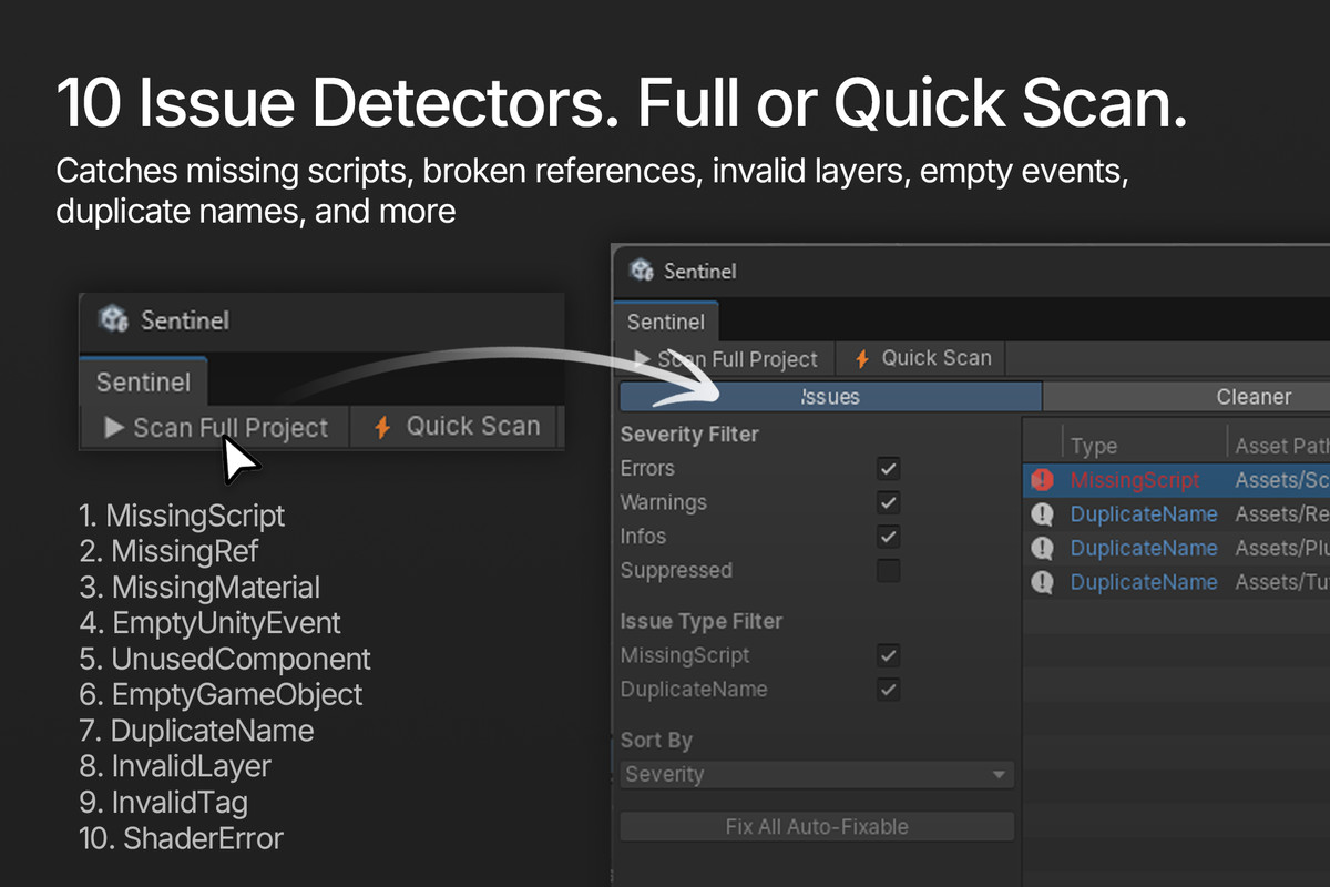 Sentinel - Project Health, Issue Scanner & Asset Cleaner