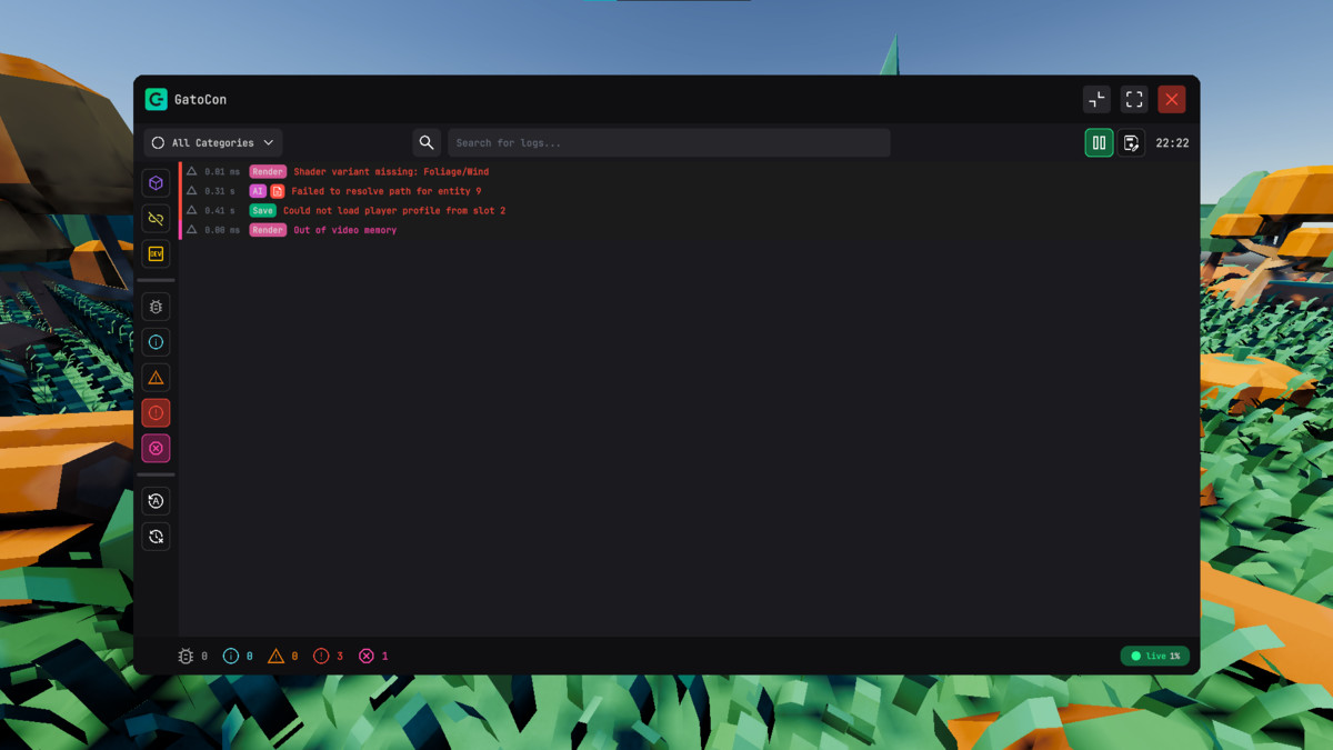 GatoCon - Runtime Debug Console & Structured Logging