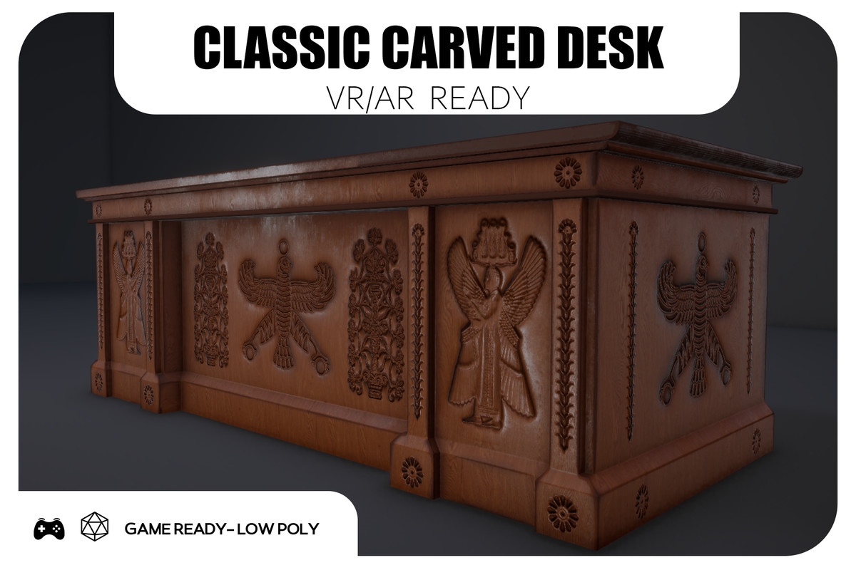 Classic Carved Desk - Game Ready
