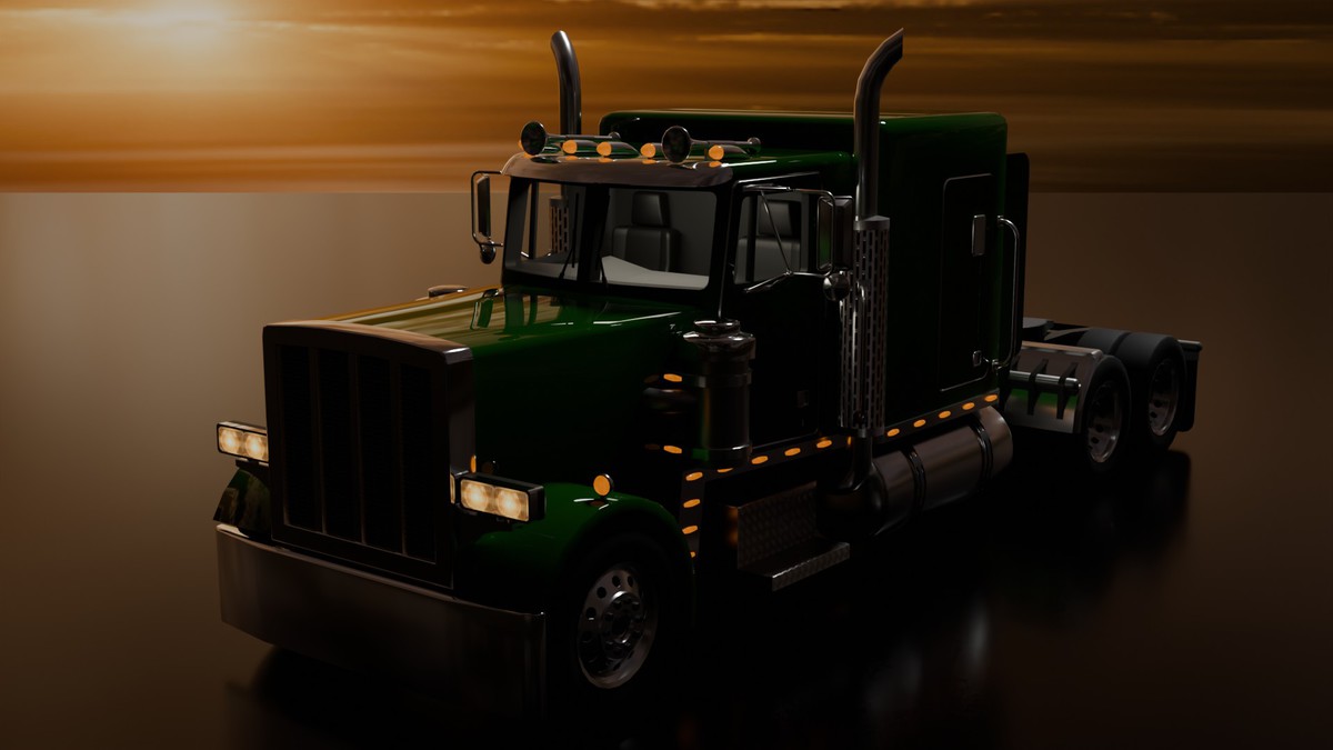 American Semi Truck + Logging Trailer | Interior, Modular, 4 Wood Log | PBR