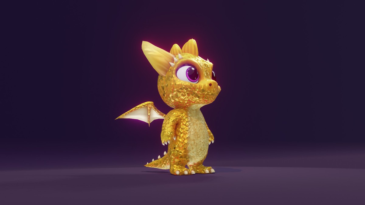 Cartoon Gold Dragon 3D Model (Low-Poly, Game-Ready, Animated, Built-In)