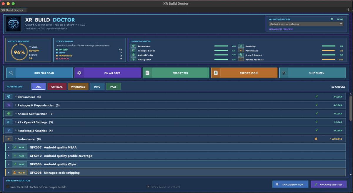 XR Build Doctor - Quest & OpenXR Build + Release Preflight