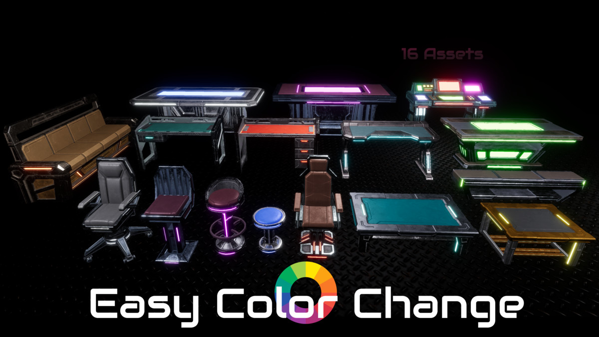 Sci-fi Tables and Chairs Props Pack