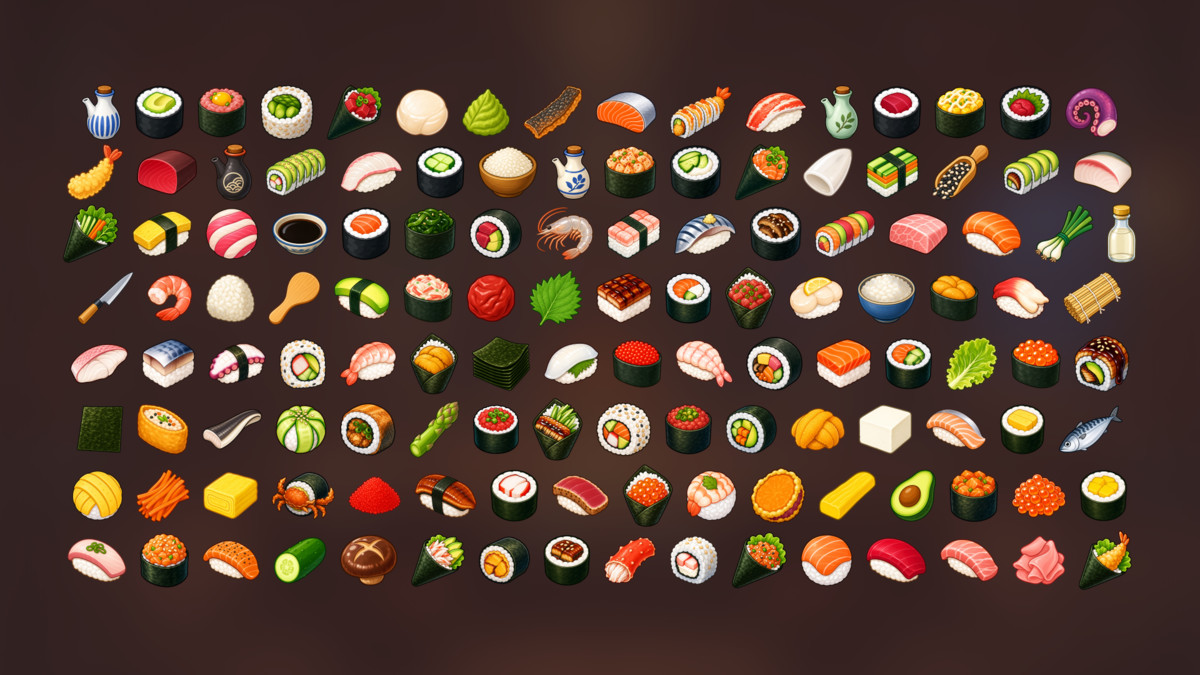 Sushi Japanese Food Sashimi Rolls Seafood Restaurant Icons Pack
