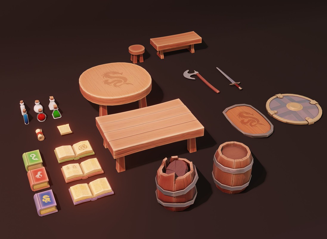 Stylized Fantasy Interiors – Low Poly 3D Props Pack (Built-in)