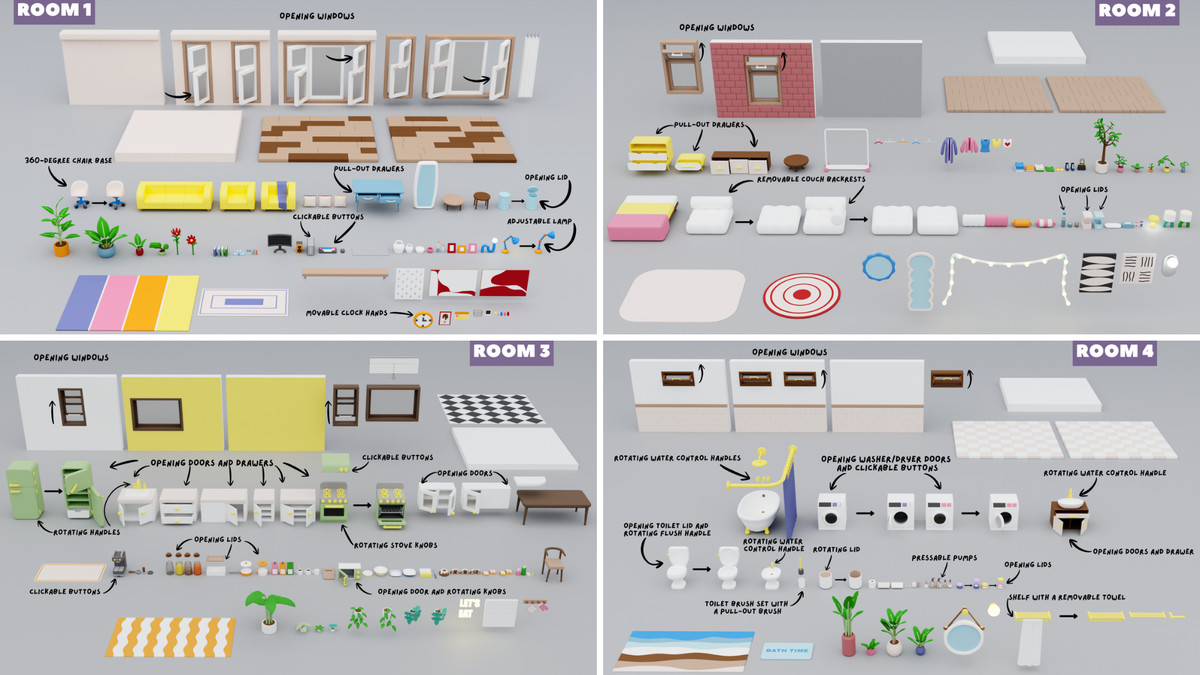 BIG PACK Interactive Cartoon Interiors & Rooms