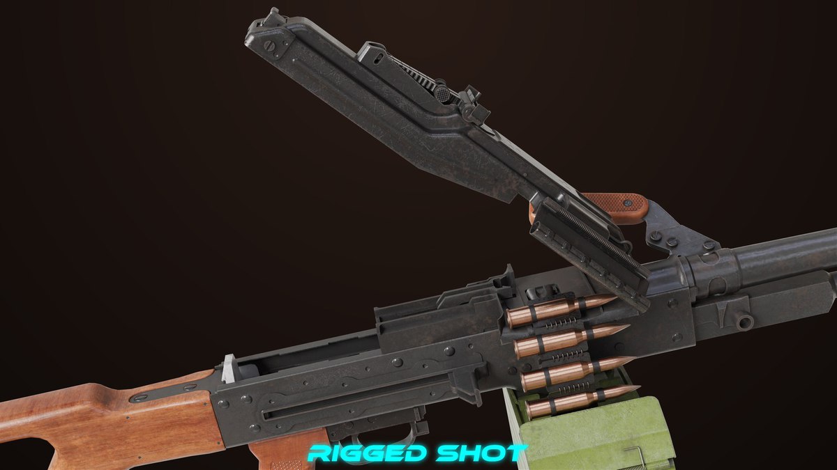 Machine Gun 11 Wood handle URP HDRP Textures