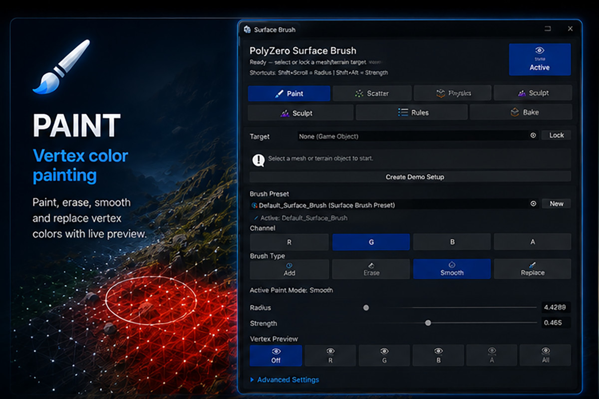 Surface Brush Studio — Paint, Scatter & Physics Placement
