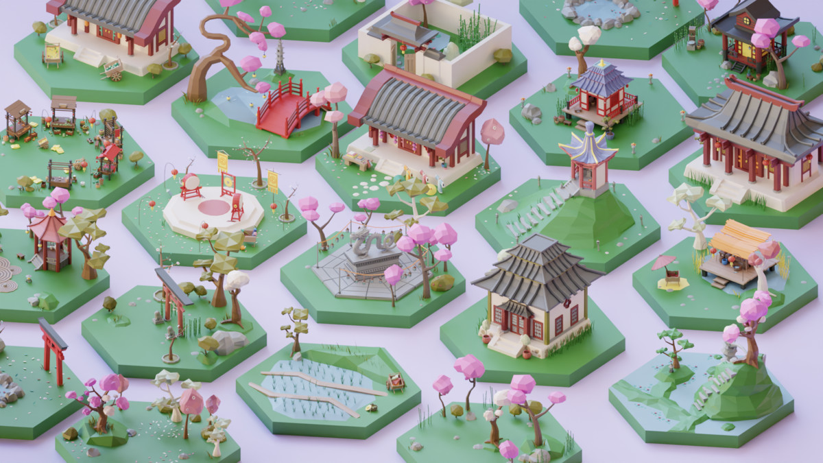Low Poly Asian Style Set – Buildings & Props