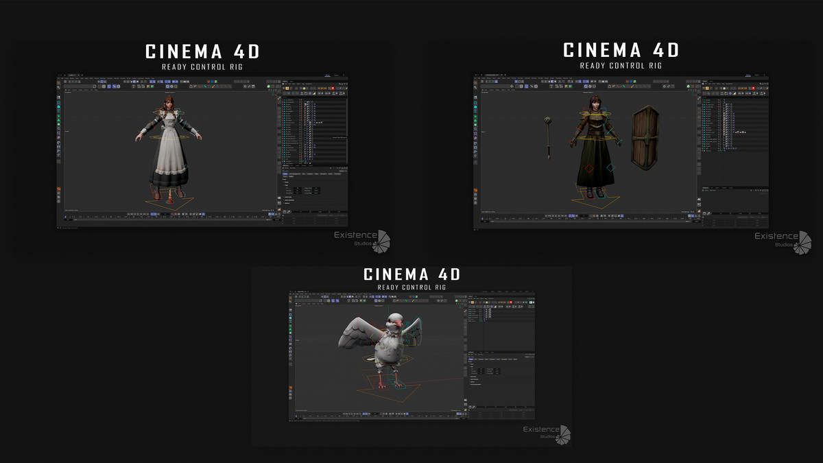 3 in 1 - Stylized Character Pack - Maid Mary - White Pigeon - Shield Guardian