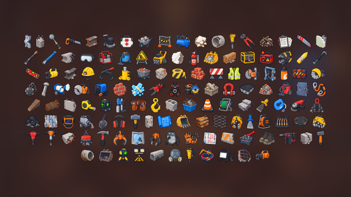 Construction Demolition Tools Heavy Machinery Building Icons Pack