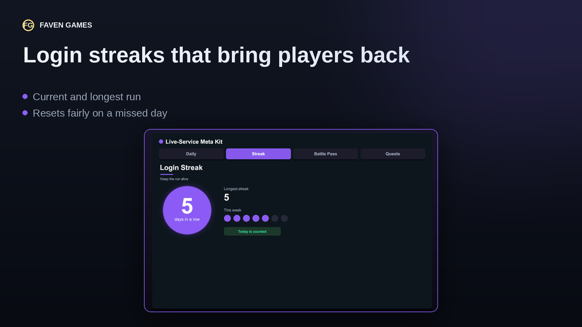 Live-Service Meta Kit: Daily Rewards, Battle Pass & Quests