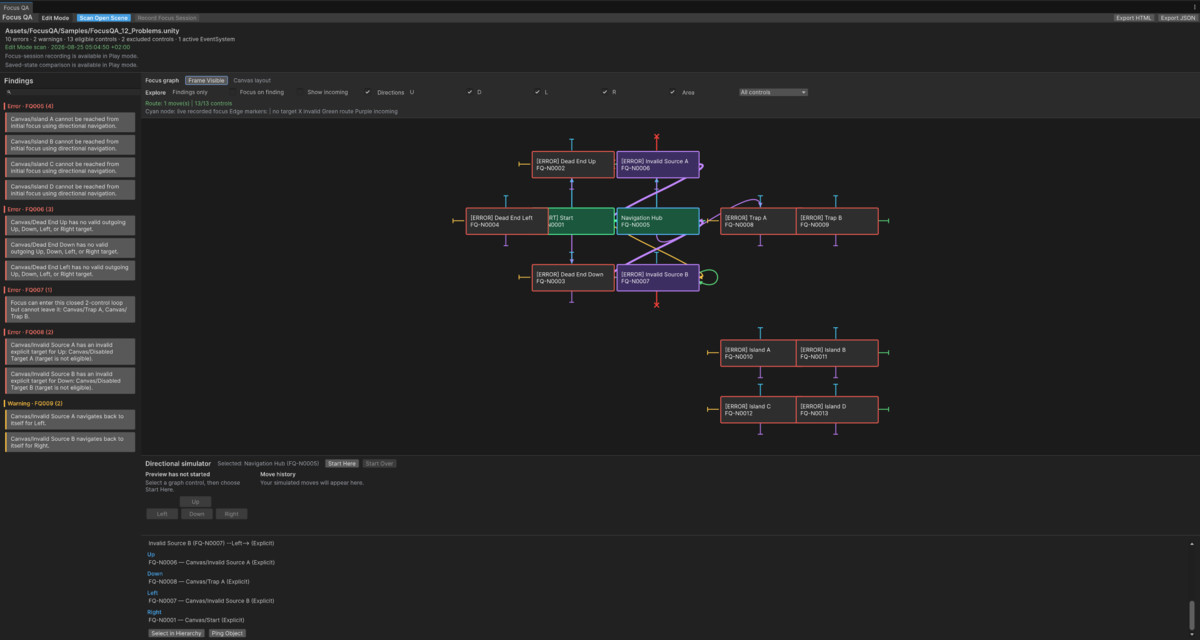 Focus QA — Fast uGUI Navigation Analyzer