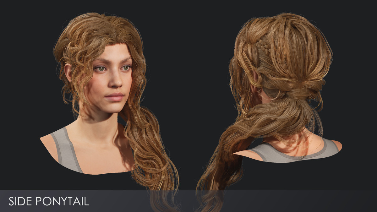Realistic female hairstyles, pack #3 | Rigged hair, game-ready, low-poly